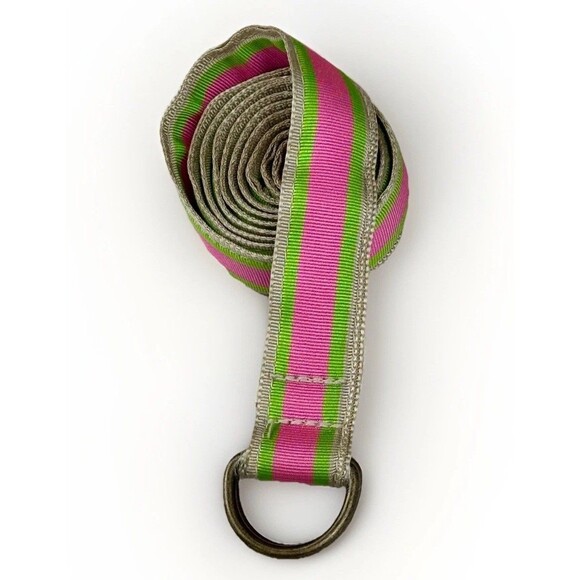 J. Crew Belt Preppy Fabric Pink Green Stripe Double D Ring Sz OSFA - Picture 1 of 3